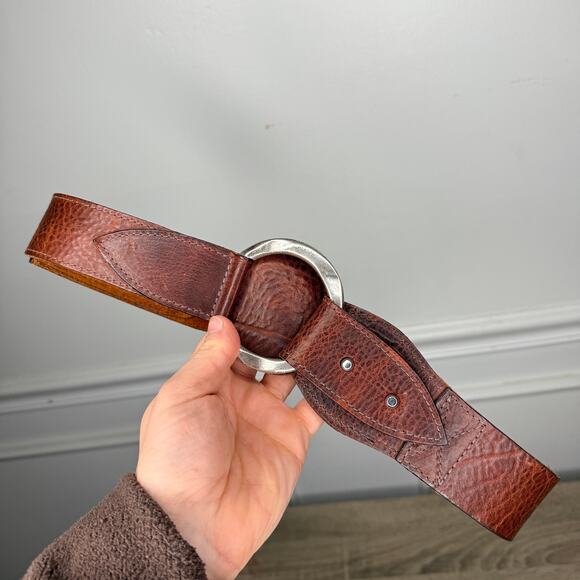 Brave Waist 30 Made in Canada Brown Pebbled Leather Belt Silver Buckle - Picture 1 of 6